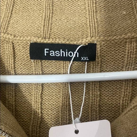 Fashion Tan Ribbed Zip-Up Sweater Size XXL - Picture 4 of 8